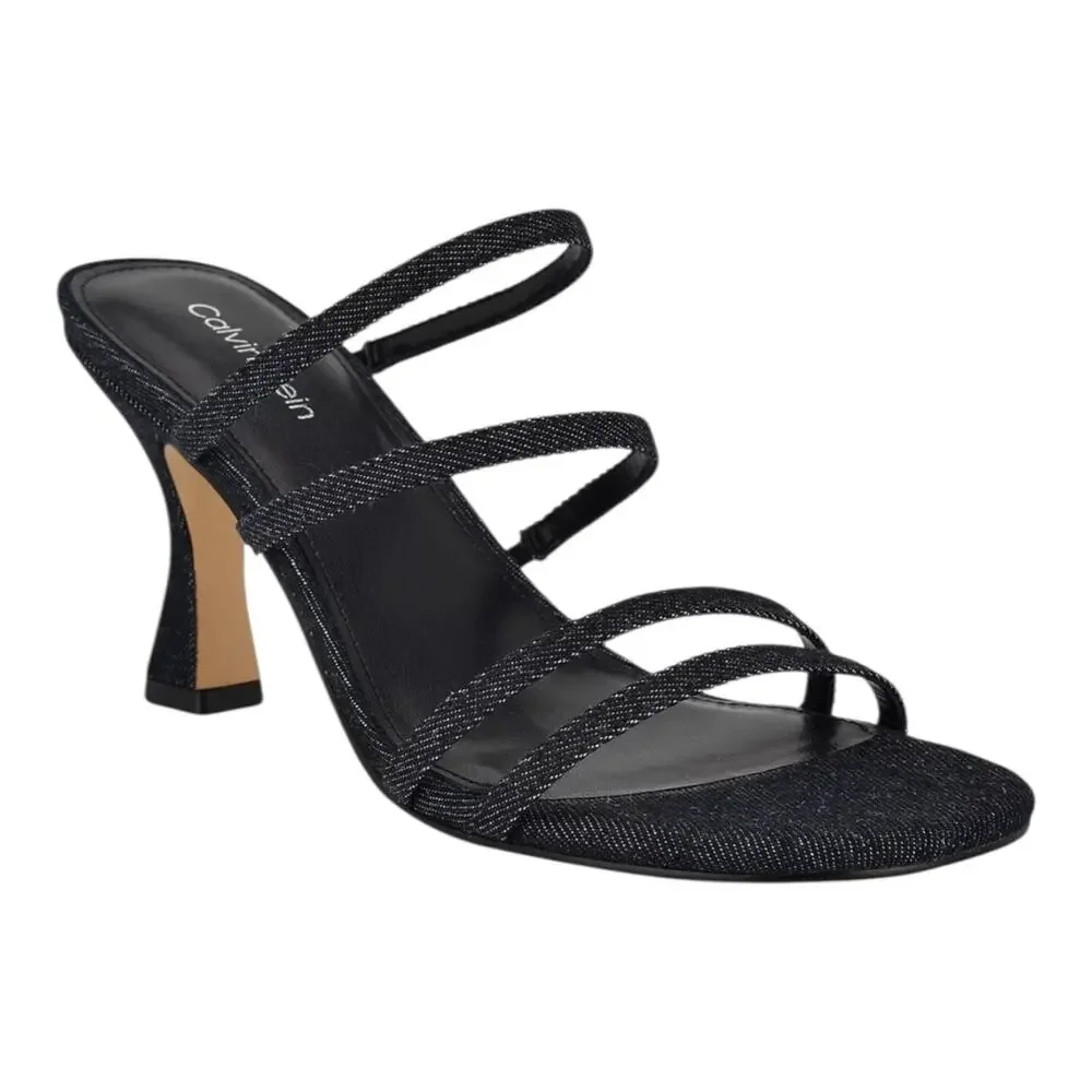 Calvin Klein Women's Jayla Strappy Tapered Heel Sandals Dark Blue Denim Size 5